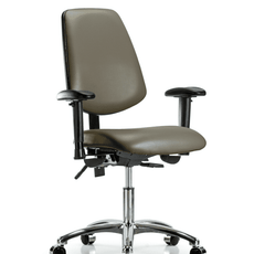 Vinyl Chair Chrome - Desk Height with Medium Back, Adjustable Arms, & Casters in Taupe Supernova Vinyl - VDHCH-MB-CR-T0-A1-CC-8809