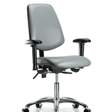 Vinyl Chair Chrome - Desk Height with Medium Back, Adjustable Arms, & Casters in Sterling Supernova Vinyl - VDHCH-MB-CR-T0-A1-CC-8840