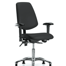 Vinyl Chair Chrome - Desk Height with Medium Back, Adjustable Arms, & Stationary Glides in Black Trailblazer Vinyl - VDHCH-MB-CR-T0-A1-RG-8540