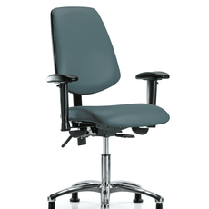 Vinyl Chair Chrome - Desk Height with Medium Back, Adjustable Arms, & Stationary Glides in Colonial Blue Trailblazer Vinyl - VDHCH-MB-CR-T0-A1-RG-8546
