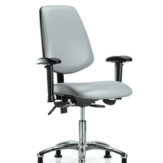 Vinyl Chair Chrome - Desk Height with Medium Back, Adjustable Arms, & Stationary Glides in Dove Trailblazer Vinyl - VDHCH-MB-CR-T0-A1-RG-8567