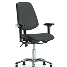 Vinyl Chair Chrome - Desk Height with Medium Back, Adjustable Arms, & Stationary Glides in Charcoal Trailblazer Vinyl - VDHCH-MB-CR-T0-A1-RG-8605