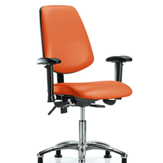 Vinyl Chair Chrome - Desk Height with Medium Back, Adjustable Arms, & Stationary Glides in Orange Kist Trailblazer Vinyl - VDHCH-MB-CR-T0-A1-RG-8613