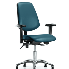 Vinyl Chair Chrome - Desk Height with Medium Back, Adjustable Arms, & Stationary Glides in Marine Blue Supernova Vinyl - VDHCH-MB-CR-T0-A1-RG-8801