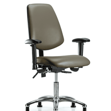 Vinyl Chair Chrome - Desk Height with Medium Back, Adjustable Arms, & Stationary Glides in Taupe Supernova Vinyl - VDHCH-MB-CR-T0-A1-RG-8809