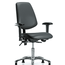 Vinyl Chair Chrome - Desk Height with Medium Back, Adjustable Arms, & Stationary Glides in Carbon Supernova Vinyl - VDHCH-MB-CR-T0-A1-RG-8823