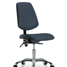 Vinyl Chair Chrome - Desk Height with Medium Back, Seat Tilt, & Casters in Imperial Blue Trailblazer Vinyl - VDHCH-MB-CR-T1-A0-CC-8582