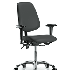 Vinyl Chair Chrome - Desk Height with Medium Back, Seat Tilt, Adjustable Arms, & Casters in Charcoal Trailblazer Vinyl - VDHCH-MB-CR-T1-A1-CC-8605