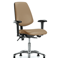 Vinyl Chair Chrome - Desk Height with Medium Back, Seat Tilt, Adjustable Arms, & Stationary Glides in Taupe Trailblazer Vinyl - VDHCH-MB-CR-T1-A1-RG-8584