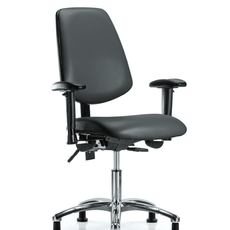 Vinyl Chair Chrome - Desk Height with Medium Back, Seat Tilt, Adjustable Arms, & Stationary Glides in Carbon Supernova Vinyl - VDHCH-MB-CR-T1-A1-RG-8823