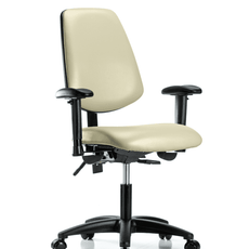 Vinyl Chair - Desk Height with Medium Back, Adjustable Arms, & Casters in Adobe White Trailblazer Vinyl - VDHCH-MB-RG-T0-A1-RC-8501