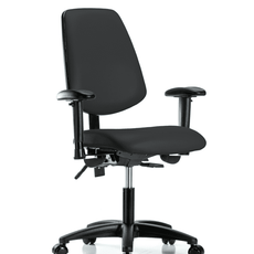Vinyl Chair - Desk Height with Medium Back, Adjustable Arms, & Casters in Black Trailblazer Vinyl - VDHCH-MB-RG-T0-A1-RC-8540
