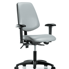 Vinyl Chair - Desk Height with Medium Back, Adjustable Arms, & Casters in Dove Trailblazer Vinyl - VDHCH-MB-RG-T0-A1-RC-8567