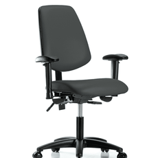 Vinyl Chair - Desk Height with Medium Back, Adjustable Arms, & Casters in Charcoal Trailblazer Vinyl - VDHCH-MB-RG-T0-A1-RC-8605