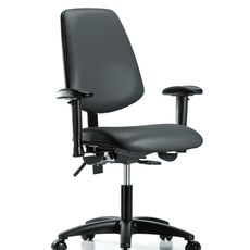 Vinyl Chair - Desk Height with Medium Back, Adjustable Arms, & Casters in Carbon Supernova Vinyl - VDHCH-MB-RG-T0-A1-RC-8823