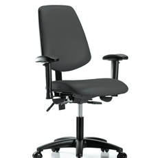 Vinyl Chair - Desk Height with Medium Back, Seat Tilt, Adjustable Arms, & Casters in Charcoal Trailblazer Vinyl - VDHCH-MB-RG-T1-A1-RC-8605