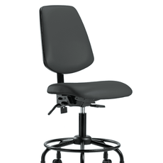 Vinyl Chair - Desk Height with Round Tube Base, Medium Back, & Casters in Charcoal Trailblazer Vinyl - VDHCH-MB-RT-T0-A0-RC-8605