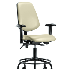 Vinyl Chair - Desk Height with Round Tube Base, Medium Back, Adjustable Arms, & Casters in Adobe White Trailblazer Vinyl - VDHCH-MB-RT-T0-A1-RC-8501