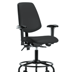 Vinyl Chair - Desk Height with Round Tube Base, Medium Back, Adjustable Arms, & Casters in Black Trailblazer Vinyl - VDHCH-MB-RT-T0-A1-RC-8540