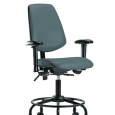 Vinyl Chair - Desk Height with Round Tube Base, Medium Back, Adjustable Arms, & Casters in Colonial Blue Trailblazer Vinyl - VDHCH-MB-RT-T0-A1-RC-8546