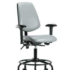 Vinyl Chair - Desk Height with Round Tube Base, Medium Back, Adjustable Arms, & Casters in Dove Trailblazer Vinyl - VDHCH-MB-RT-T0-A1-RC-8567