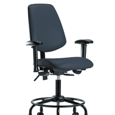Vinyl Chair - Desk Height with Round Tube Base, Medium Back, Adjustable Arms, & Casters in Imperial Blue Trailblazer Vinyl - VDHCH-MB-RT-T0-A1-RC-8582