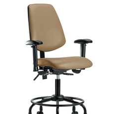 Vinyl Chair - Desk Height with Round Tube Base, Medium Back, Adjustable Arms, & Casters in Taupe Trailblazer Vinyl - VDHCH-MB-RT-T0-A1-RC-8584