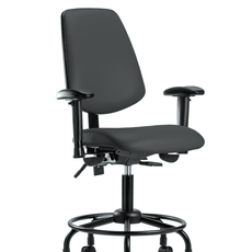 Vinyl Chair - Desk Height with Round Tube Base, Medium Back, Adjustable Arms, & Casters in Charcoal Trailblazer Vinyl - VDHCH-MB-RT-T0-A1-RC-8605