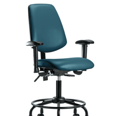 Vinyl Chair - Desk Height with Round Tube Base, Medium Back, Adjustable Arms, & Casters in Marine Blue Supernova Vinyl - VDHCH-MB-RT-T0-A1-RC-8801