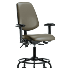 Vinyl Chair - Desk Height with Round Tube Base, Medium Back, Adjustable Arms, & Casters in Taupe Supernova Vinyl - VDHCH-MB-RT-T0-A1-RC-8809