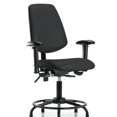 Vinyl Chair - Desk Height with Round Tube Base, Medium Back, Adjustable Arms, & Stationary Glides in Black Trailblazer Vinyl - VDHCH-MB-RT-T0-A1-RG-8540