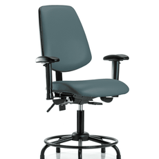 Vinyl Chair - Desk Height with Round Tube Base, Medium Back, Adjustable Arms, & Stationary Glides in Colonial Blue Trailblazer Vinyl - VDHCH-MB-RT-T0-A1-RG-8546