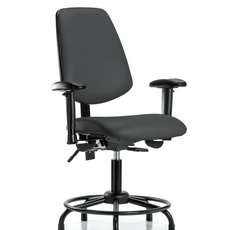 Vinyl Chair - Desk Height with Round Tube Base, Medium Back, Adjustable Arms, & Stationary Glides in Charcoal Trailblazer Vinyl - VDHCH-MB-RT-T0-A1-RG-8605