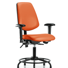 Vinyl Chair - Desk Height with Round Tube Base, Medium Back, Adjustable Arms, & Stationary Glides in Orange Kist Trailblazer Vinyl - VDHCH-MB-RT-T0-A1-RG-8613