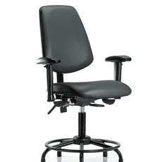 Vinyl Chair - Desk Height with Round Tube Base, Medium Back, Adjustable Arms, & Stationary Glides in Carbon Supernova Vinyl - VDHCH-MB-RT-T0-A1-RG-8823