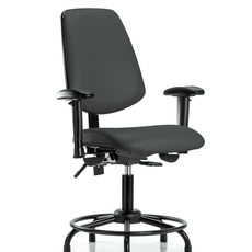Vinyl Chair - Desk Height with Round Tube Base, Medium Back, Seat Tilt, Adjustable Arms, & Stationary Glides in Charcoal Trailblazer Vinyl - VDHCH-MB-RT-T1-A1-RG-8605