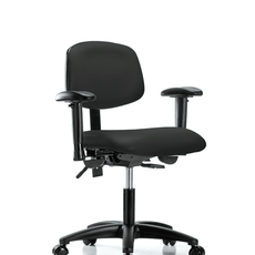 Vinyl Chair - Desk Height with Adjustable Arms & Casters in Black Trailblazer Vinyl - VDHCH-RG-T0-A1-RC-8540