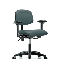 Vinyl Chair - Desk Height with Adjustable Arms & Casters in Colonial Blue Trailblazer Vinyl - VDHCH-RG-T0-A1-RC-8546