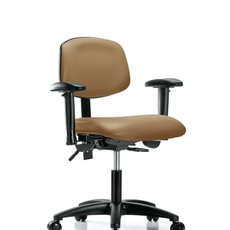 Vinyl Chair - Desk Height with Adjustable Arms & Casters in Taupe Trailblazer Vinyl - VDHCH-RG-T0-A1-RC-8584