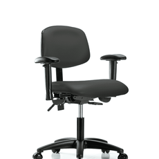 Vinyl Chair - Desk Height with Adjustable Arms & Casters in Charcoal Trailblazer Vinyl - VDHCH-RG-T0-A1-RC-8605