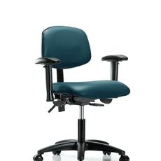 Vinyl Chair - Desk Height with Adjustable Arms & Casters in Marine Blue Supernova Vinyl - VDHCH-RG-T0-A1-RC-8801