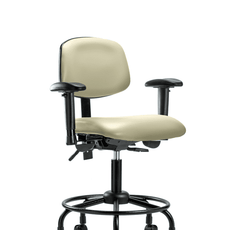 Vinyl Chair - Desk Height with Round Tube Base, Adjustable Arms, & Casters in Adobe White Trailblazer Vinyl - VDHCH-RT-T0-A1-RC-8501