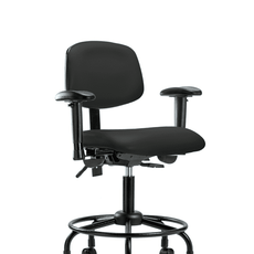 Vinyl Chair - Desk Height with Round Tube Base, Adjustable Arms, & Casters in Black Trailblazer Vinyl - VDHCH-RT-T0-A1-RC-8540