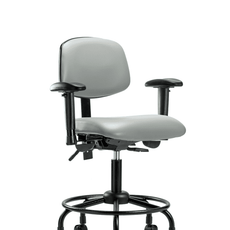 Vinyl Chair - Desk Height with Round Tube Base, Adjustable Arms, & Casters in Dove Trailblazer Vinyl - VDHCH-RT-T0-A1-RC-8567