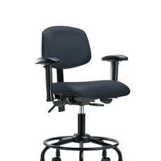 Vinyl Chair - Desk Height with Round Tube Base, Adjustable Arms, & Casters in Imperial Blue Trailblazer Vinyl - VDHCH-RT-T0-A1-RC-8582