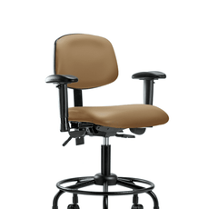 Vinyl Chair - Desk Height with Round Tube Base, Adjustable Arms, & Casters in Taupe Trailblazer Vinyl - VDHCH-RT-T0-A1-RC-8584