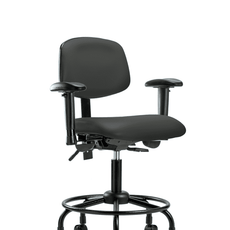 Vinyl Chair - Desk Height with Round Tube Base, Adjustable Arms, & Casters in Charcoal Trailblazer Vinyl - VDHCH-RT-T0-A1-RC-8605