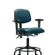 Vinyl Chair - Desk Height with Round Tube Base, Adjustable Arms, & Casters in Marine Blue Supernova Vinyl - VDHCH-RT-T0-A1-RC-8801