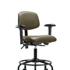 Vinyl Chair - Desk Height with Round Tube Base, Adjustable Arms, & Casters in Taupe Supernova Vinyl - VDHCH-RT-T0-A1-RC-8809