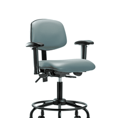 Vinyl Chair - Desk Height with Round Tube Base, Adjustable Arms, & Casters in Storm Supernova Vinyl - VDHCH-RT-T0-A1-RC-8822